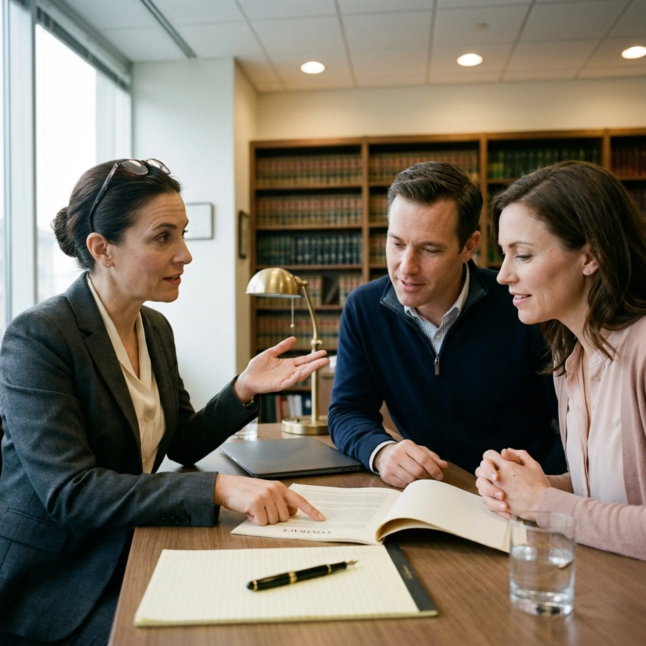 Attorney explaining marital contract details to clients