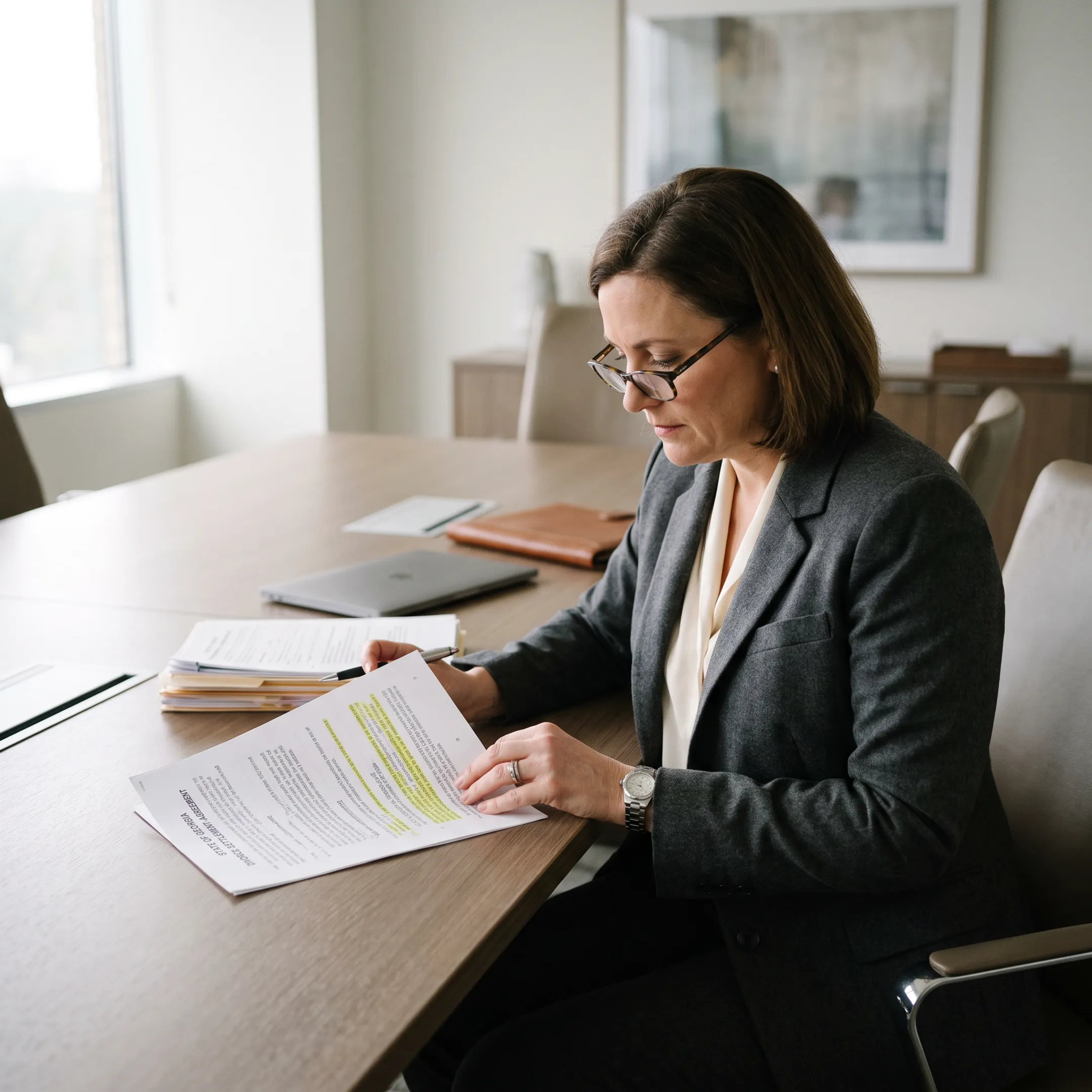 Georgia divorce lawyer consulting with a client on legal paperwork