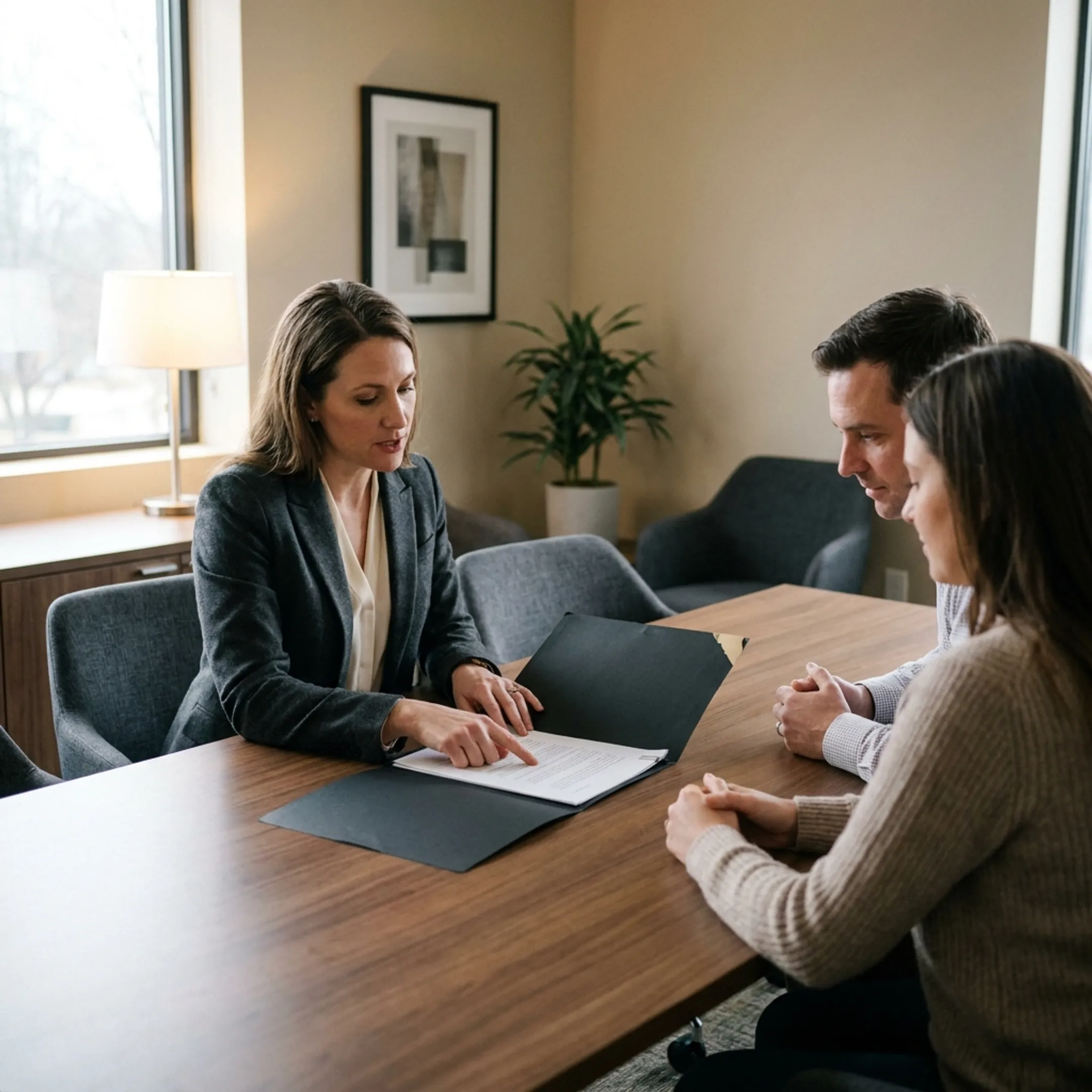 Legal consultation discussing uncontested divorce settlement documents