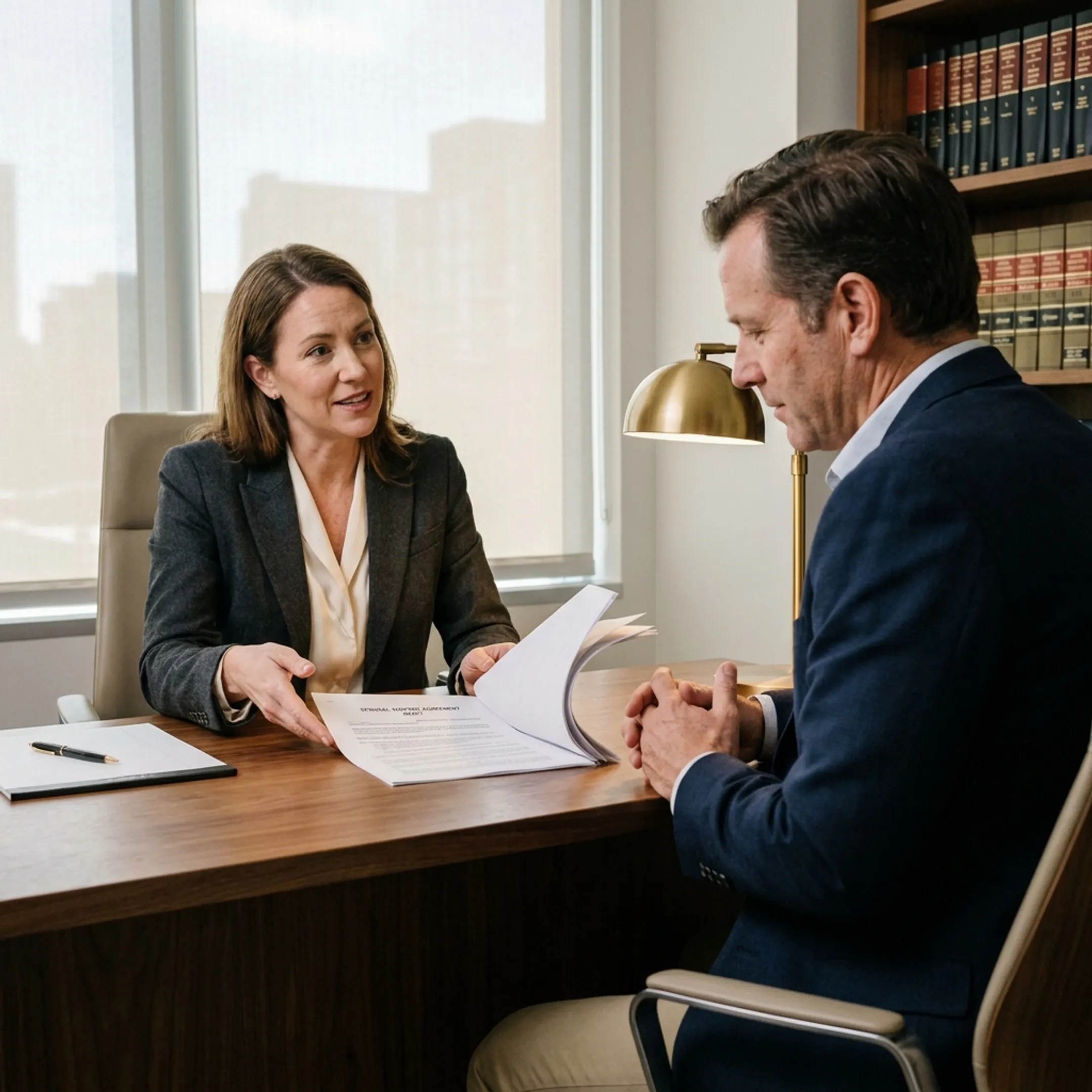 Experienced attorney advising a client on spousal maintenance rights and obligations