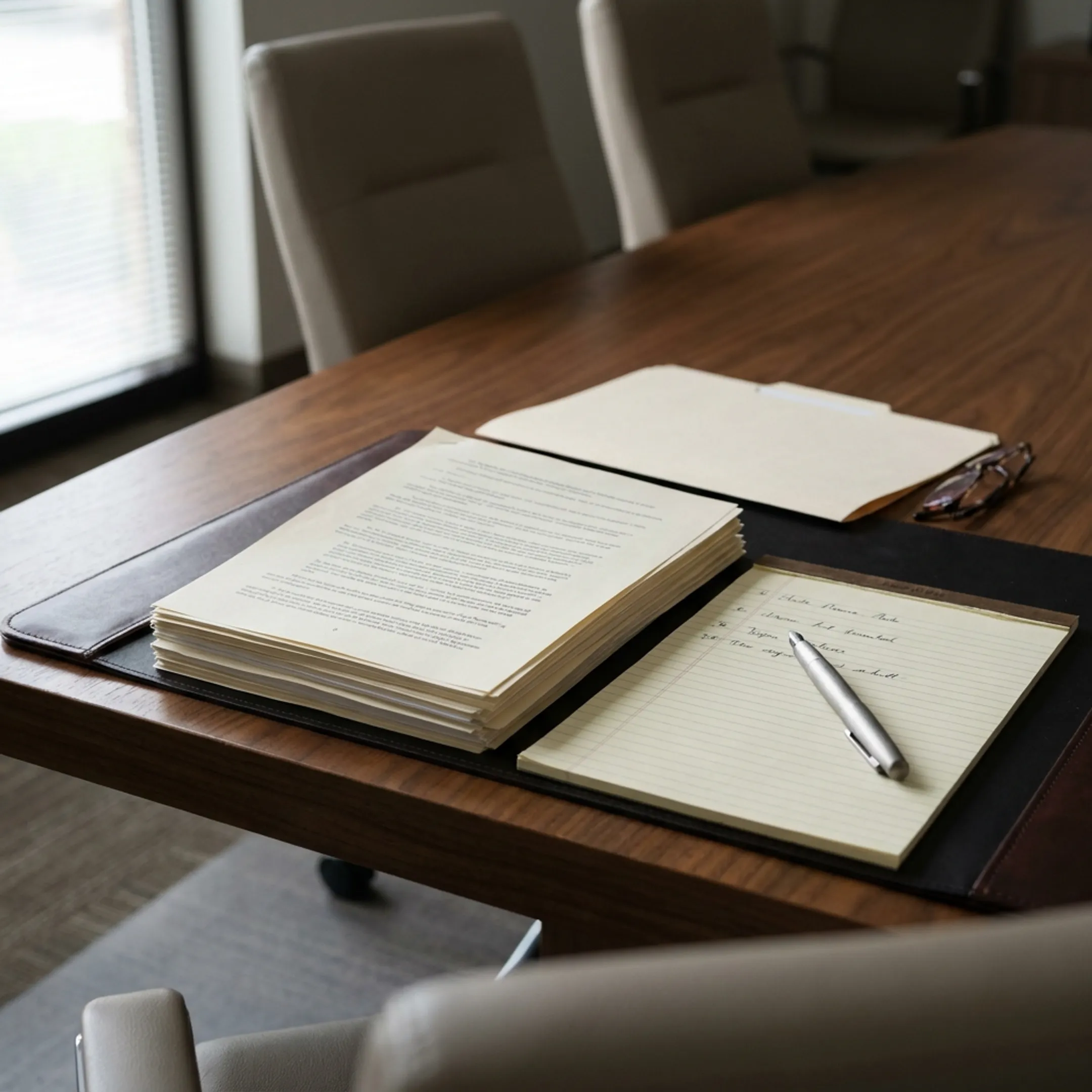 Legal documents and protective order paperwork on an attorney desk
