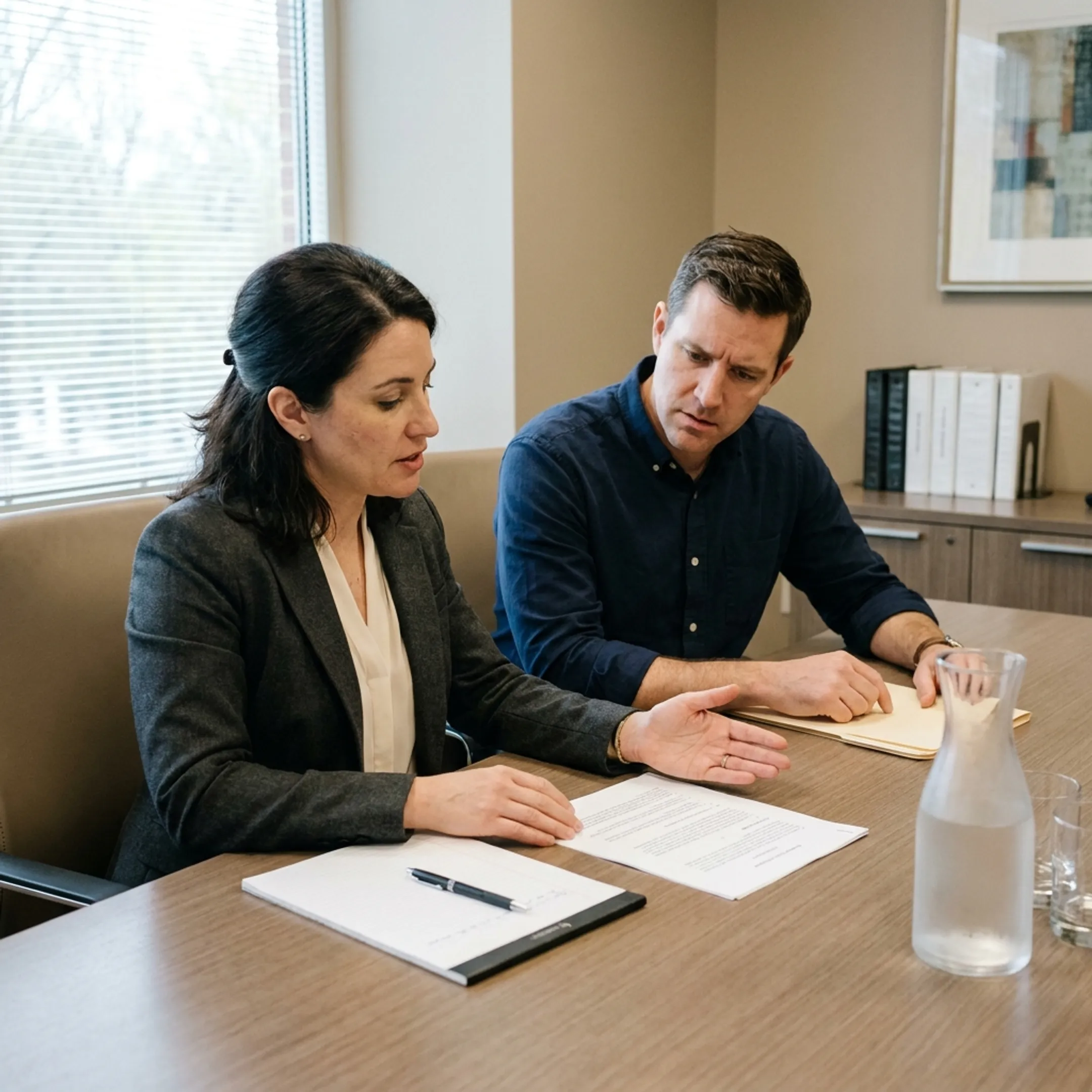 Georgia family law attorney meeting with client in law firm office