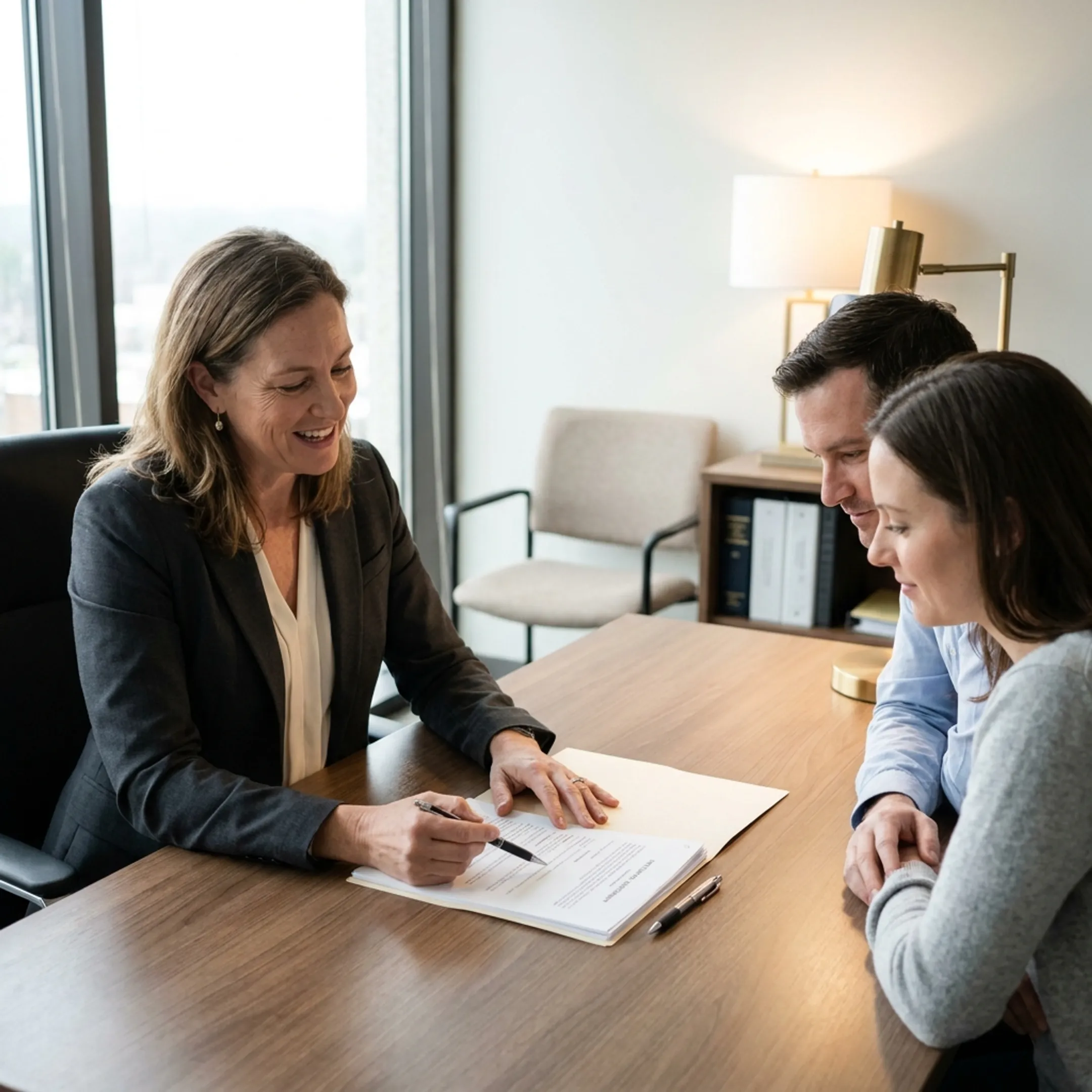 Attorney explaining divorce agreement terms to clients