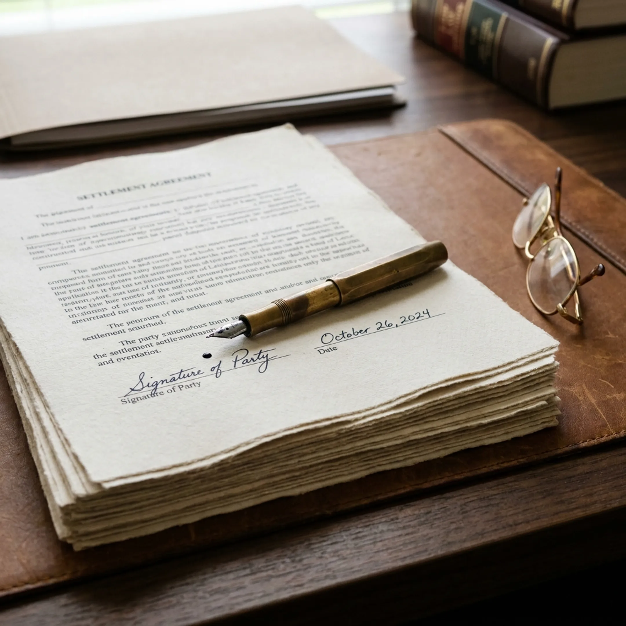 Legal paperwork and pen prepared for signing an uncontested divorce agreement