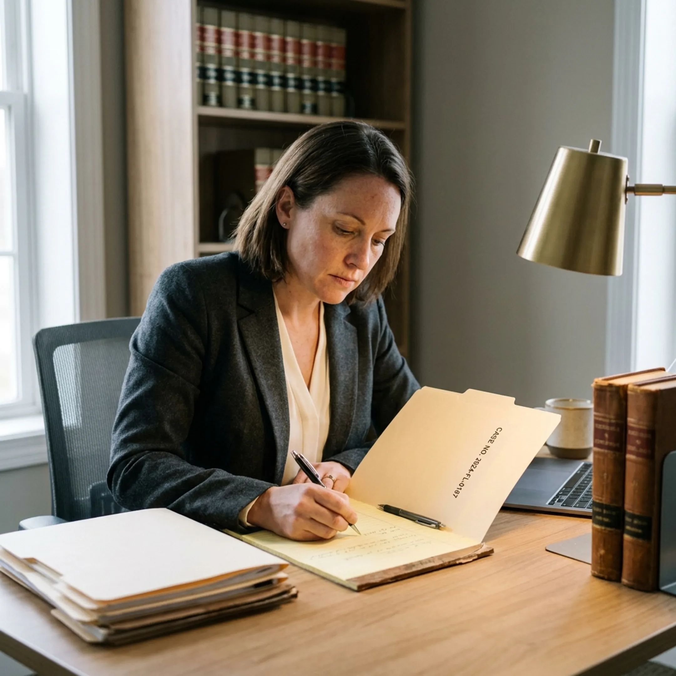 Attorney preparing legal documents for court
