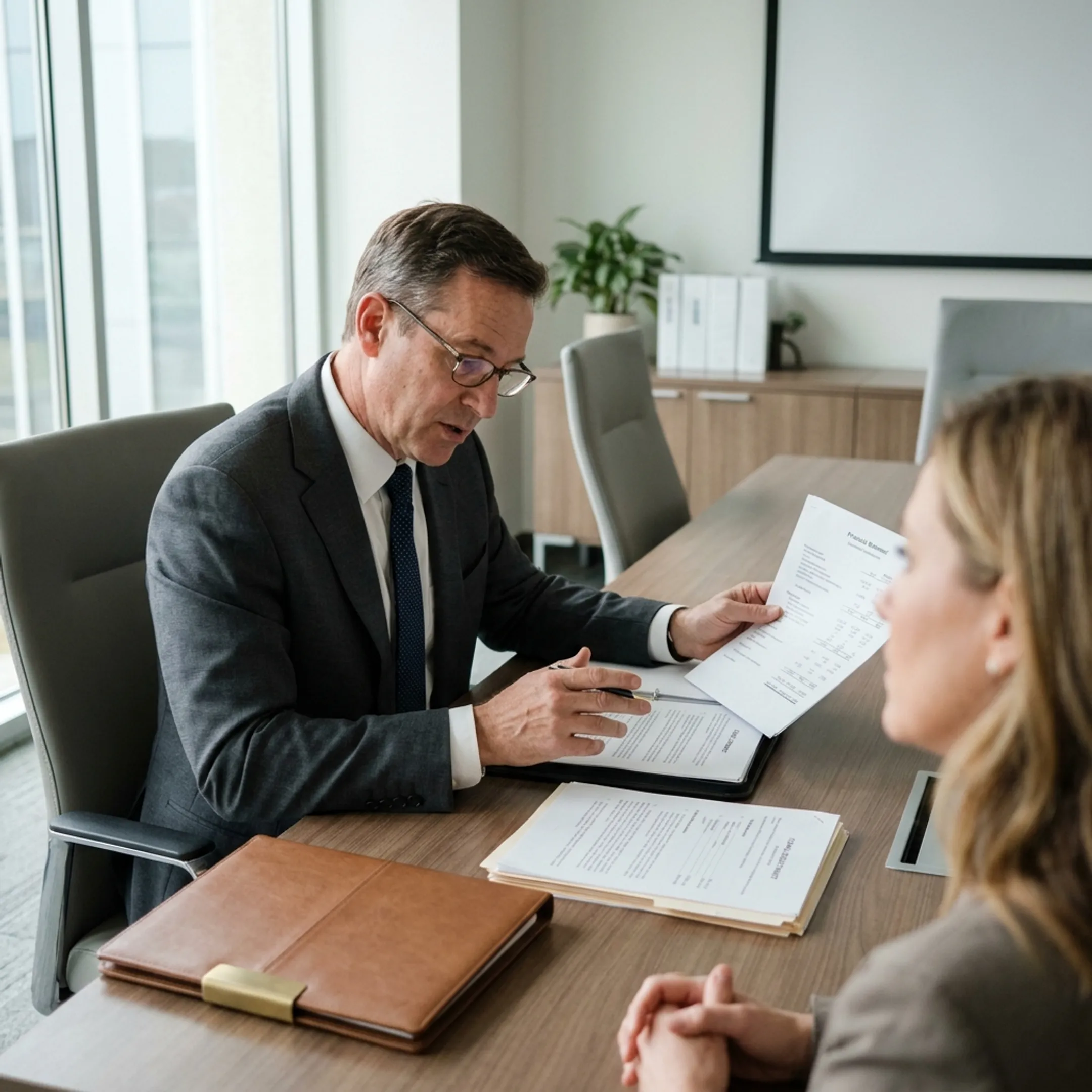 Family law attorney reviewing spousal support financial records