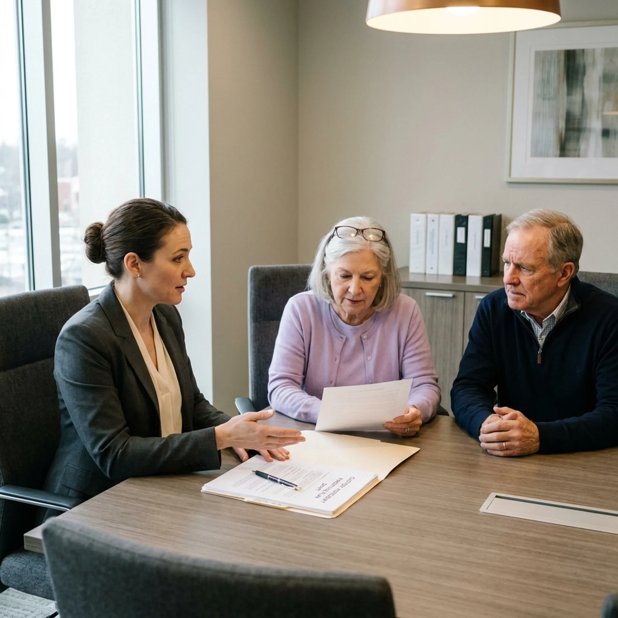 Family law attorney reviewing legal documents with grandparents