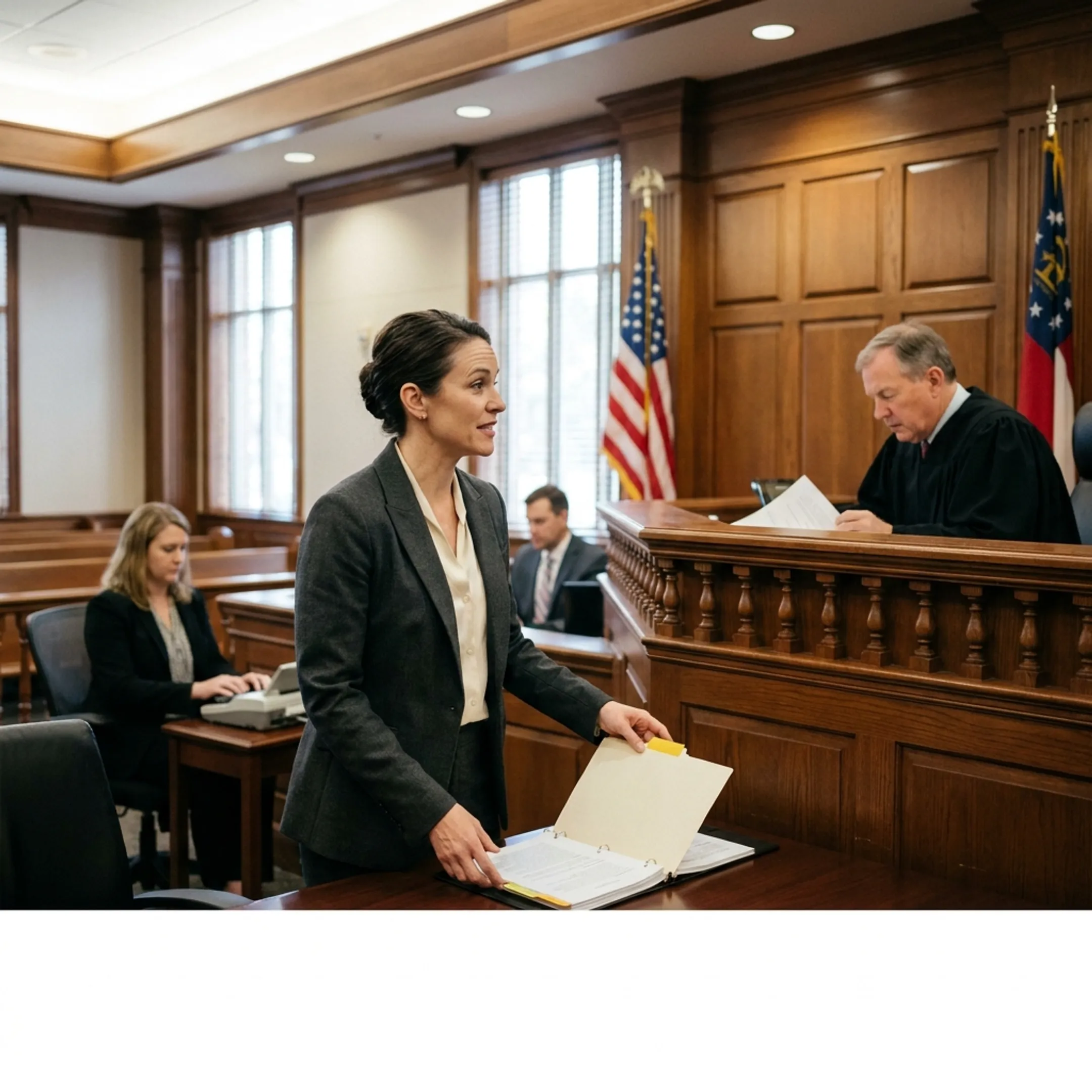 Attorney presenting evidence in a family law courtroom