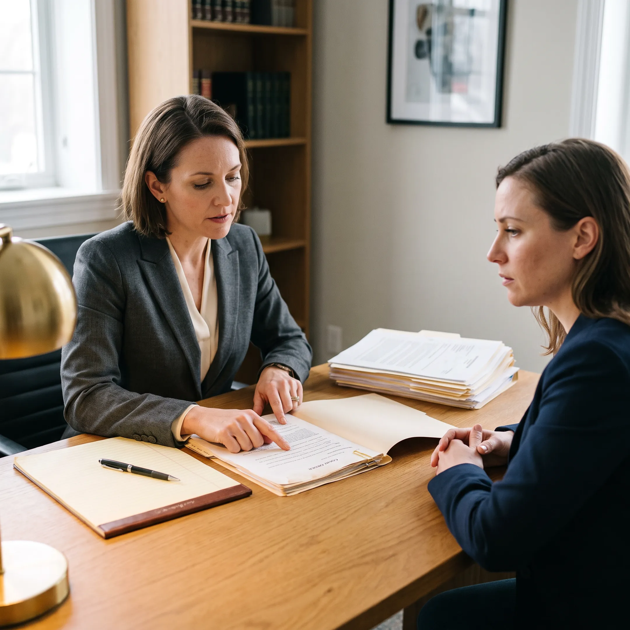 Contempt of court attorneys reviewing legal documents in office