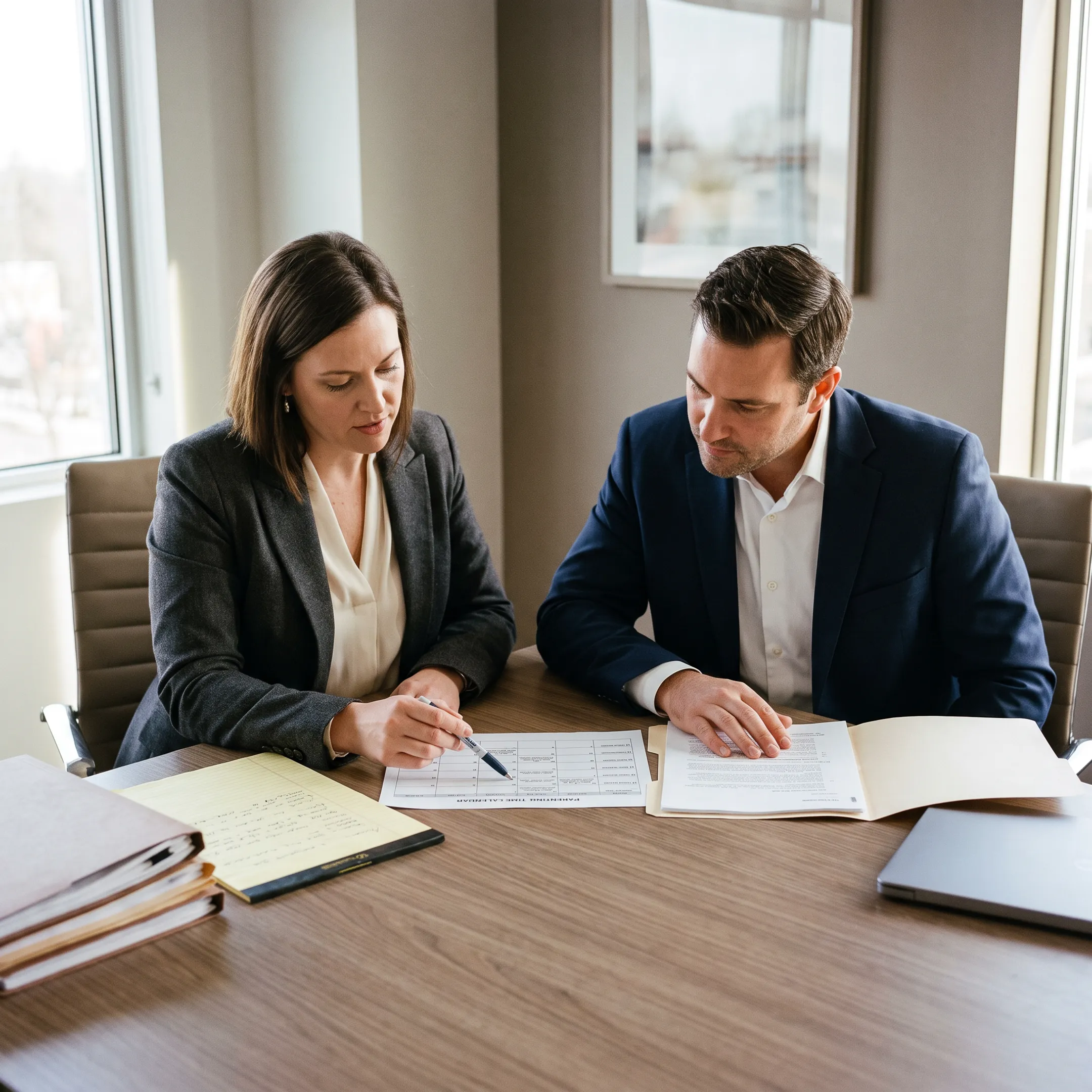 Child custody and visitation rights lawyers discussing a parenting plan with a client