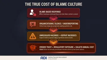 Blame culture consequences cascade showing underreporting repeat incidents and regulatory exposure