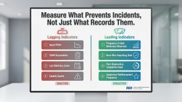 Leading versus lagging safety indicators comparison showing proactive versus reactive measurement metrics