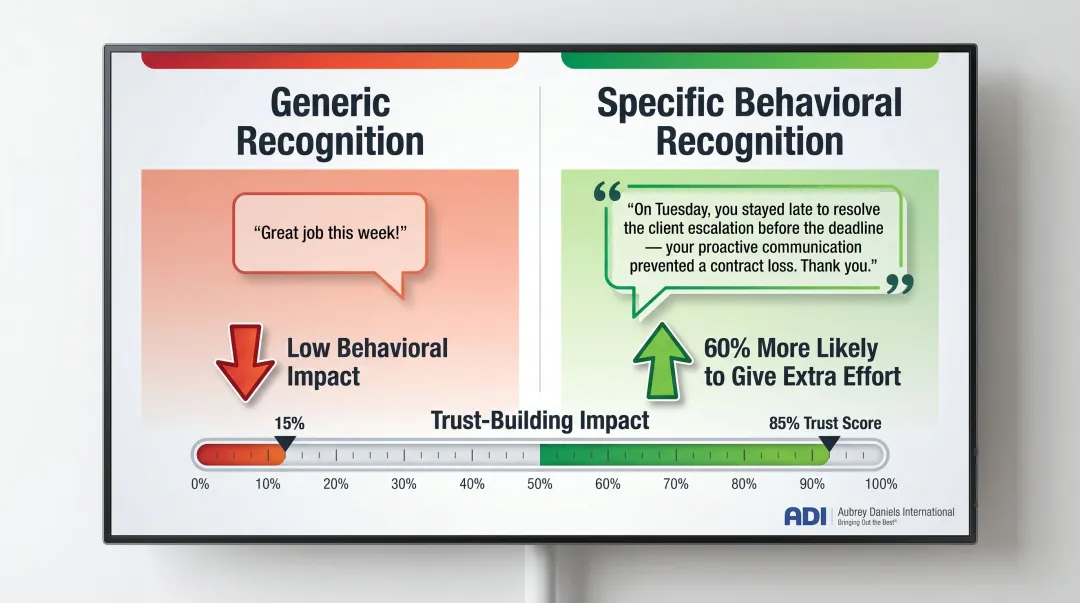 Specific versus generic recognition example comparison showing behavioral reinforcement impact