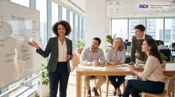 Leader authentically modeling culture change in open team discussion with employees