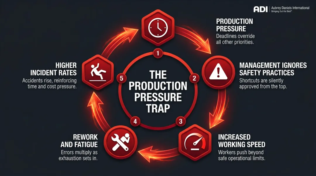 Production pressure to workplace incident rate destructive feedback loop cycle diagram