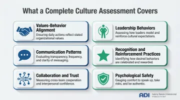 Comprehensive organizational culture assessment components checklist infographic