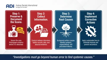 4-step OSHA incident investigation systems approach process flow diagram