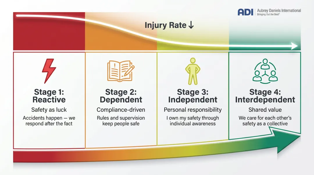 Bradley Curve four-stage safety culture maturity model progression infographic