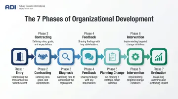 7 phases of organizational development process flow from entry to evaluation