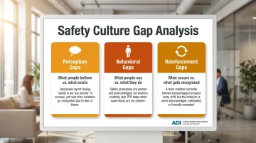 Three safety culture gap types perception behavioral and reinforcement comparison infographic