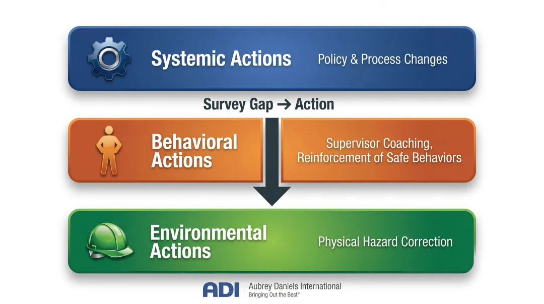 Three categories of safety survey action plans systemic behavioral and environmental interventions