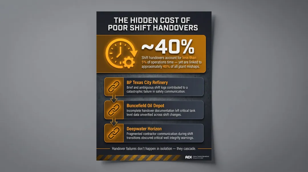 Shift handover communication failures linked to major oil and gas disasters timeline