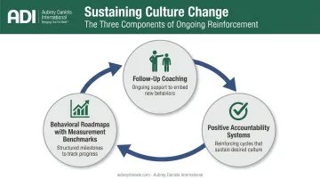 Culture transformation sustainment framework showing ongoing measurement coaching and accountability cycle