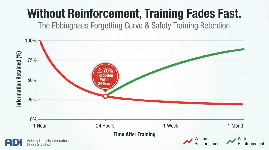 Ebbinghaus forgetting curve showing training knowledge retention decline over time
