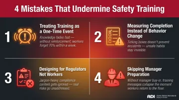Four common safety training management mistakes and their organizational impact infographic