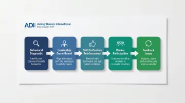 Five-step construction safety culture change process flow from diagnostic to feedback loops