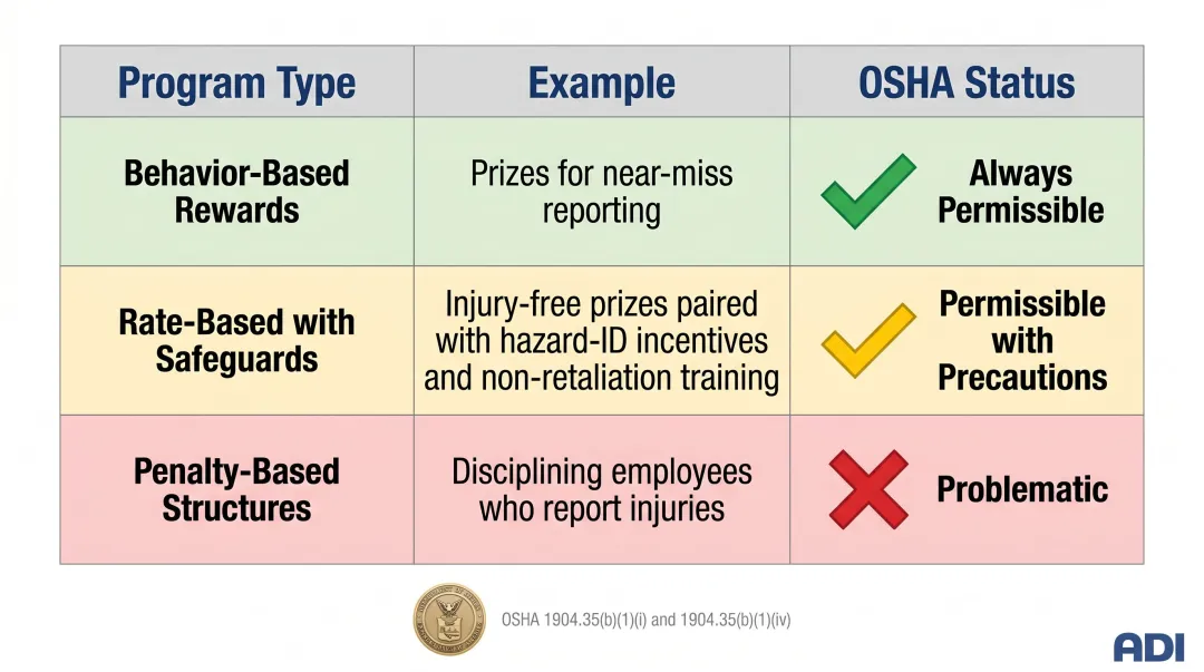 OSHA compliance status for three workplace safety incentive program structures