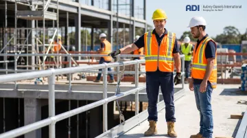Construction site supervisor providing specific positive safety feedback to crew member