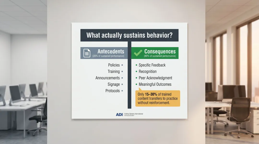 Antecedents versus consequences impact on sustained behavior change 20 80 split