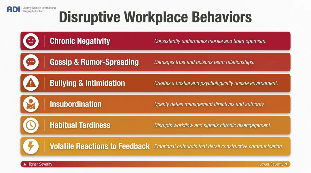Six categories of disruptive workplace behavior visual reference guide