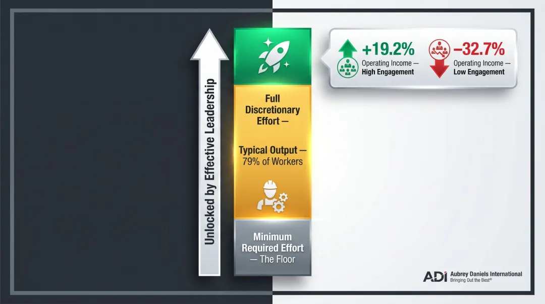 Discretionary effort gap showing minimum required versus maximum employee performance potential