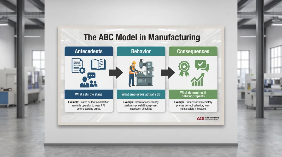 ABC behavioral science model antecedents behavior consequences manufacturing performance framework