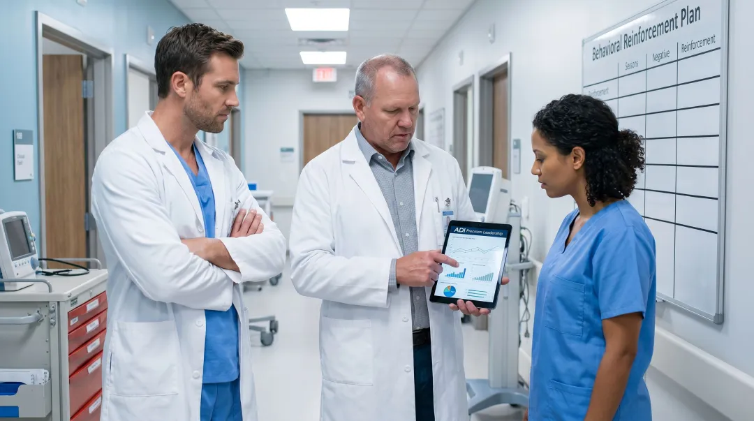 Healthcare manager using Precision Leadership framework to reinforce staff clinical behaviors