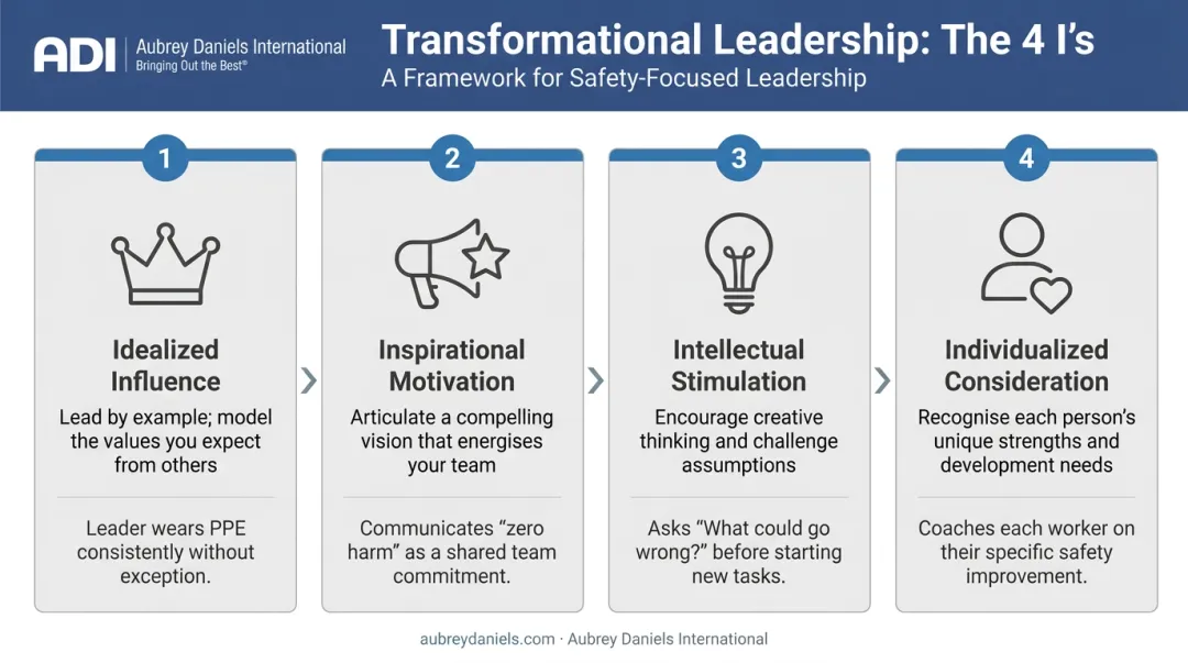 Four dimensions of transformational leadership the 4 I's framework diagram