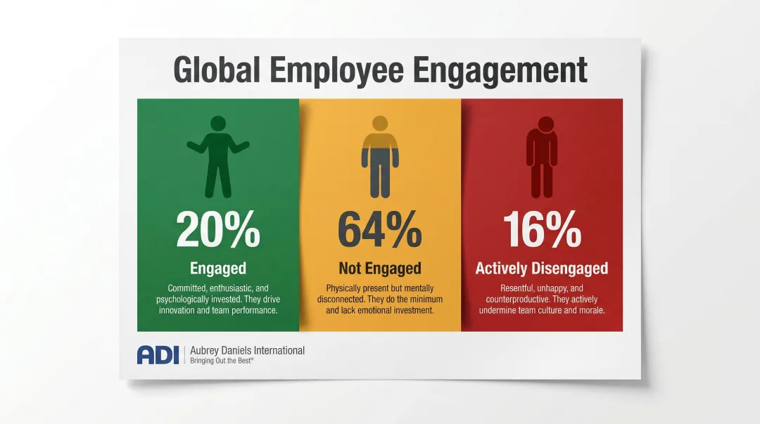 Three employee engagement categories globally engaged not engaged and actively disengaged