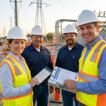 Utility safety consulting team meeting with field leaders