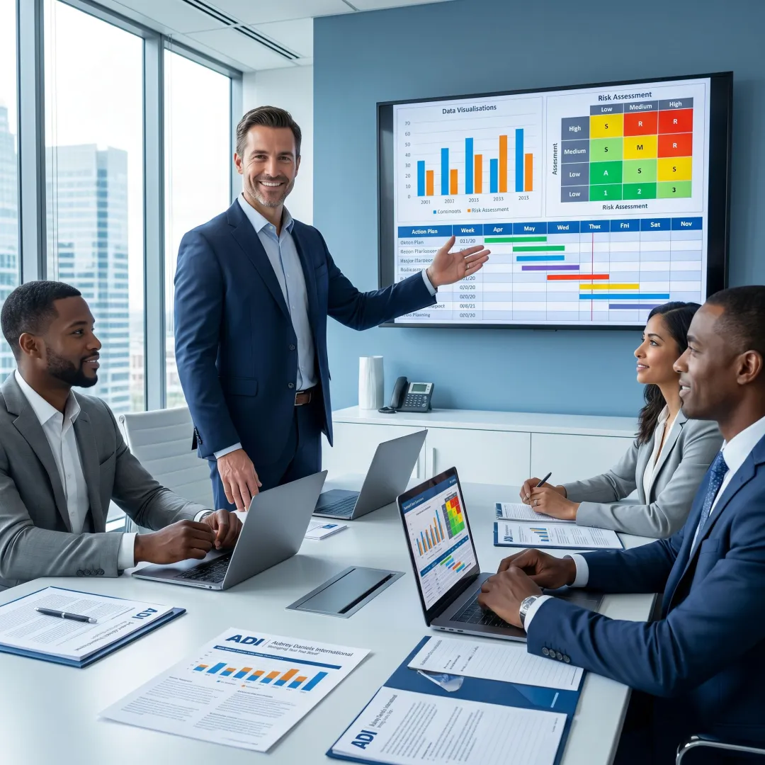 Safety consultant reviewing workplace assessment findings