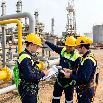 Oil and gas safety consultants meeting with field leaders