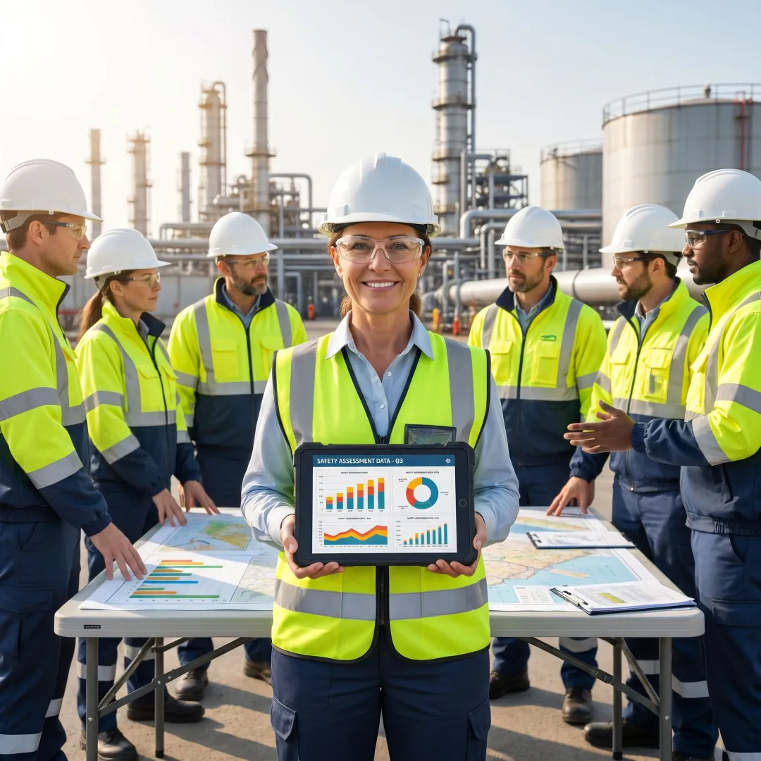 Safety consultant reviewing process with oil and gas team