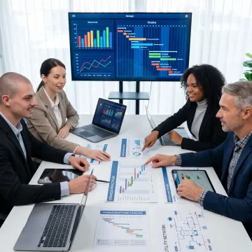 Utilities project management consulting team reviewing plans