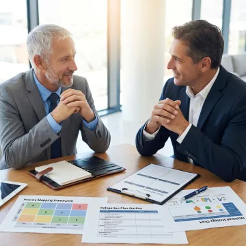 Senior leader planning priorities with executive coach