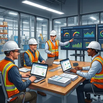 Safety leadership team reviewing workplace performance