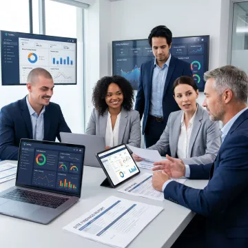 Global safety consulting team reviewing workplace performance data