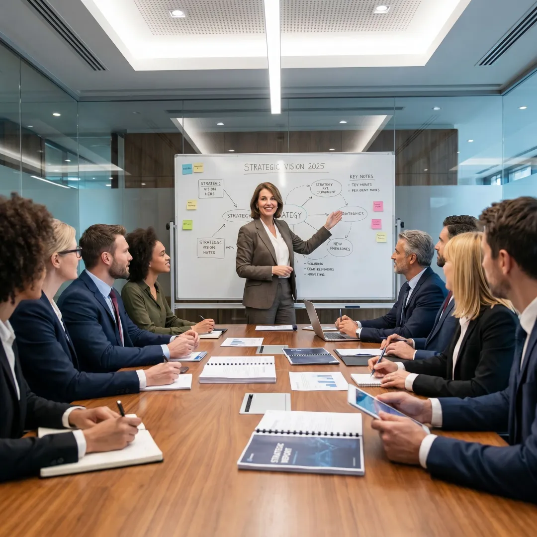 Facilitator guiding an executive strategy meeting