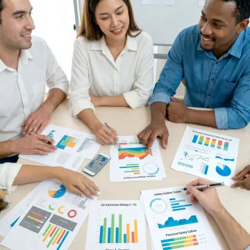 Consultants reviewing workplace climate and safety survey results