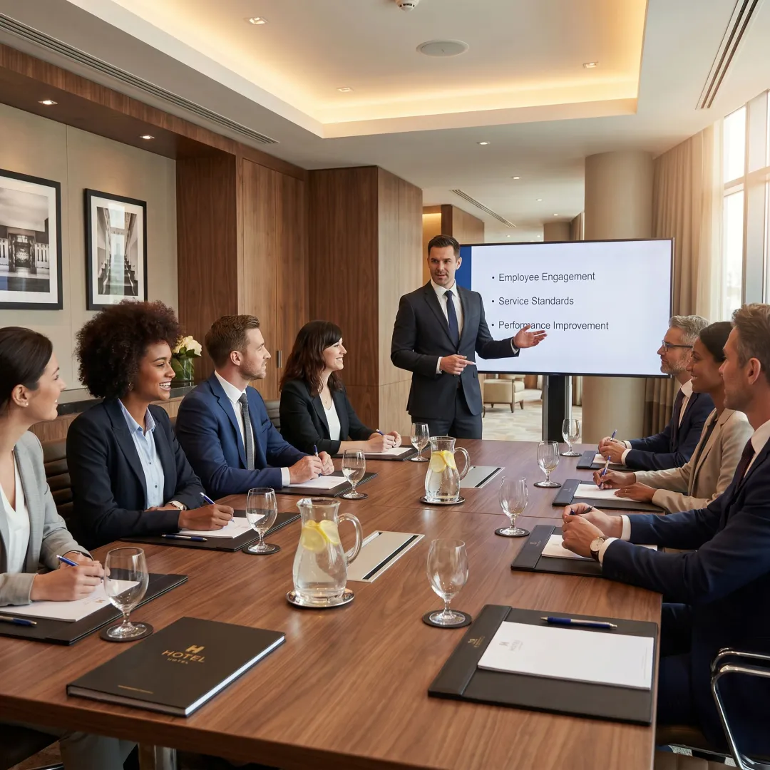 Hospitality consultant coaching management team